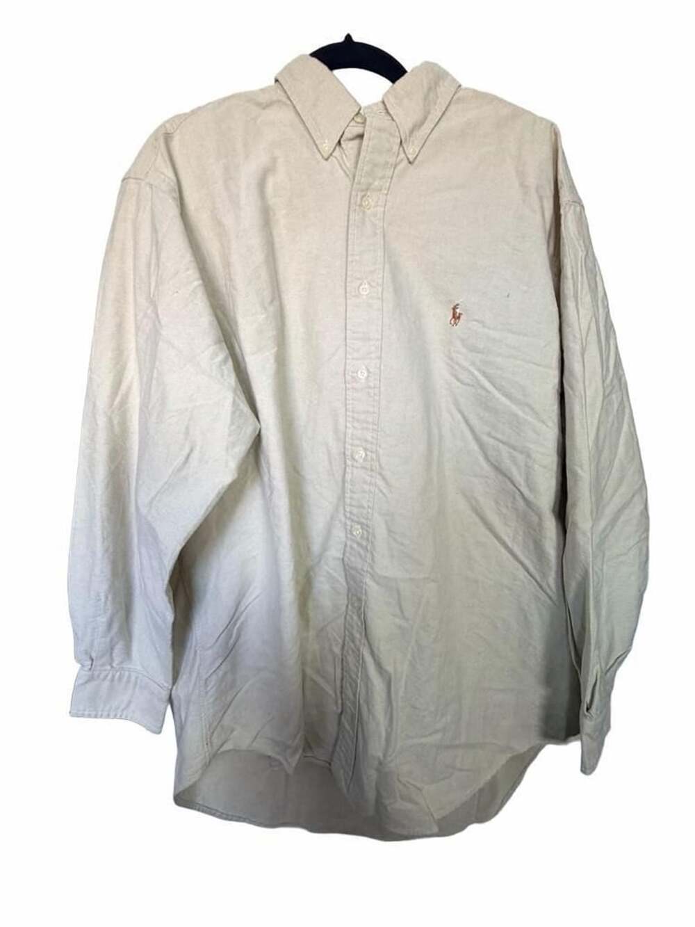 Ralph Lauren Yarmouth Cotton Oxford Shirt Size 17 34/35 Beige Long Sleeve_222